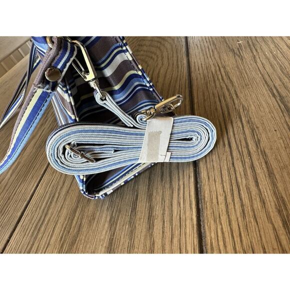 Vintage 90s Canvas Shell Purse Tote Fashion Retro Style Shoulder Handbag Striped - Picture 4 of 10